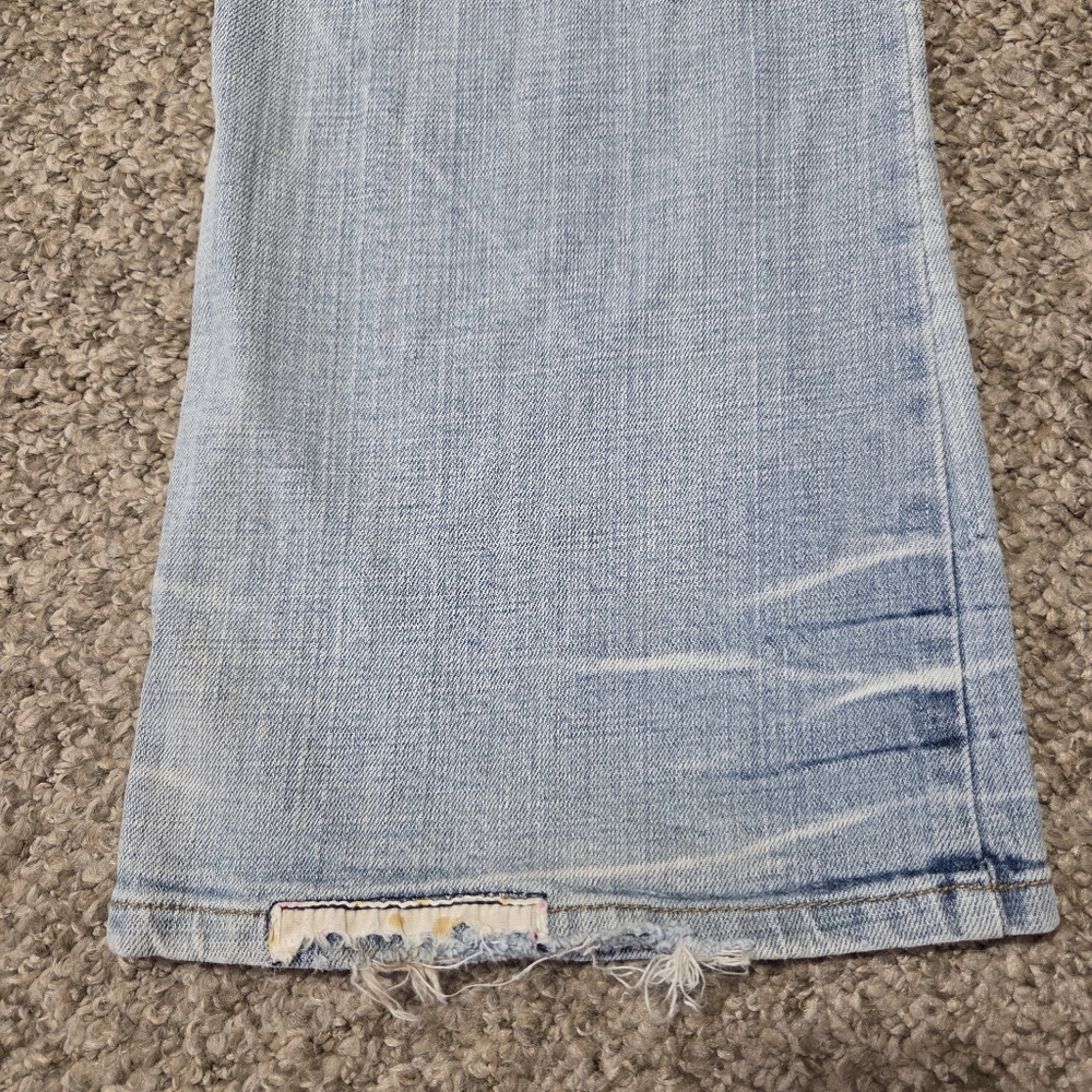 VTG LEI Women's y2k Low Rise Hip Hugger Yellow Flower‎ Stitch Flared Jeans 31x32 - Picture 13 of 16